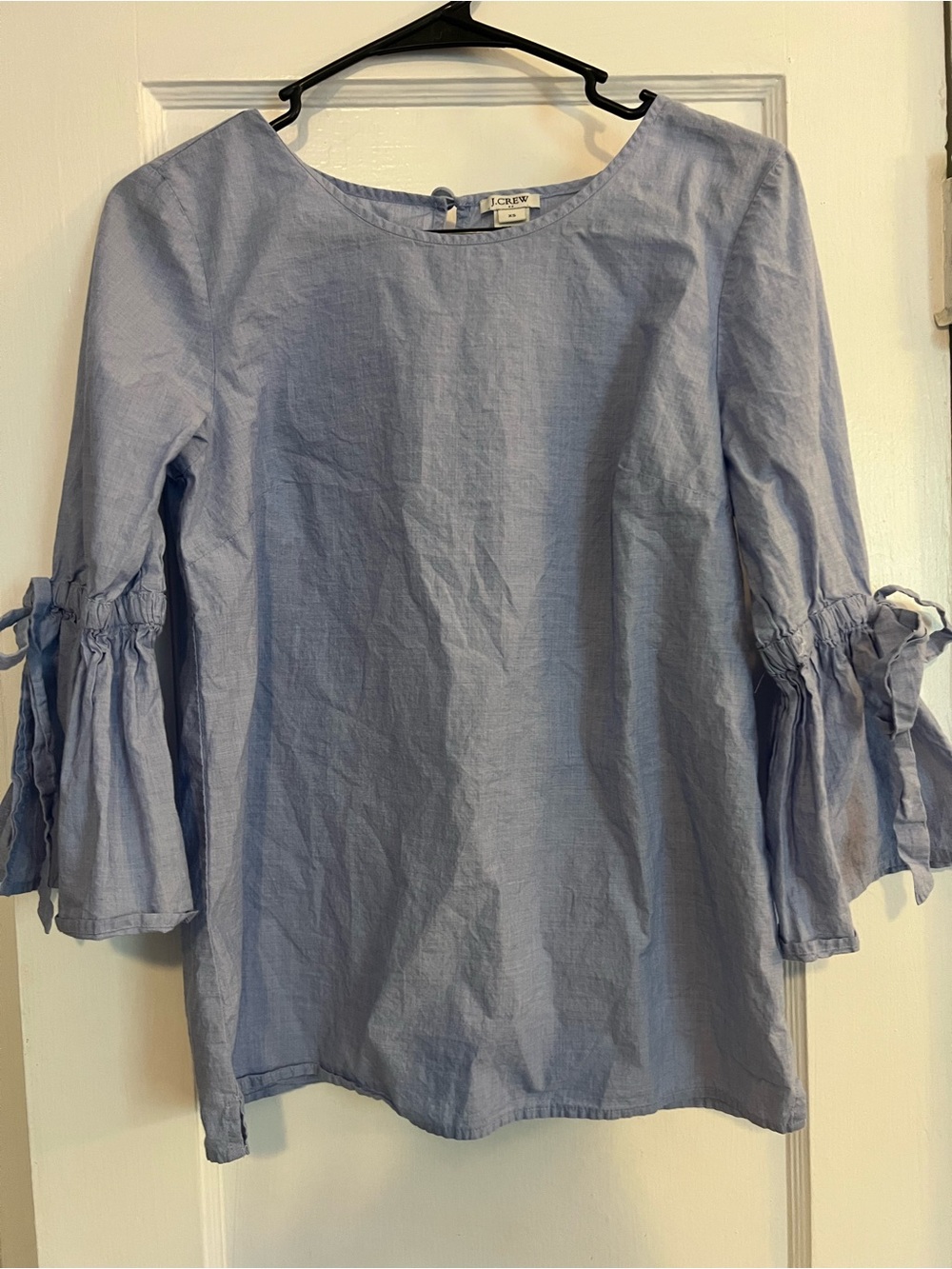 J. Crew Pale Blue Linen-Blend Tie-Sleeve Top